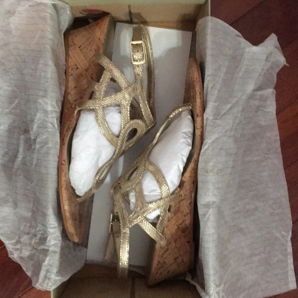 Kelly and Katie gold wedge sandals